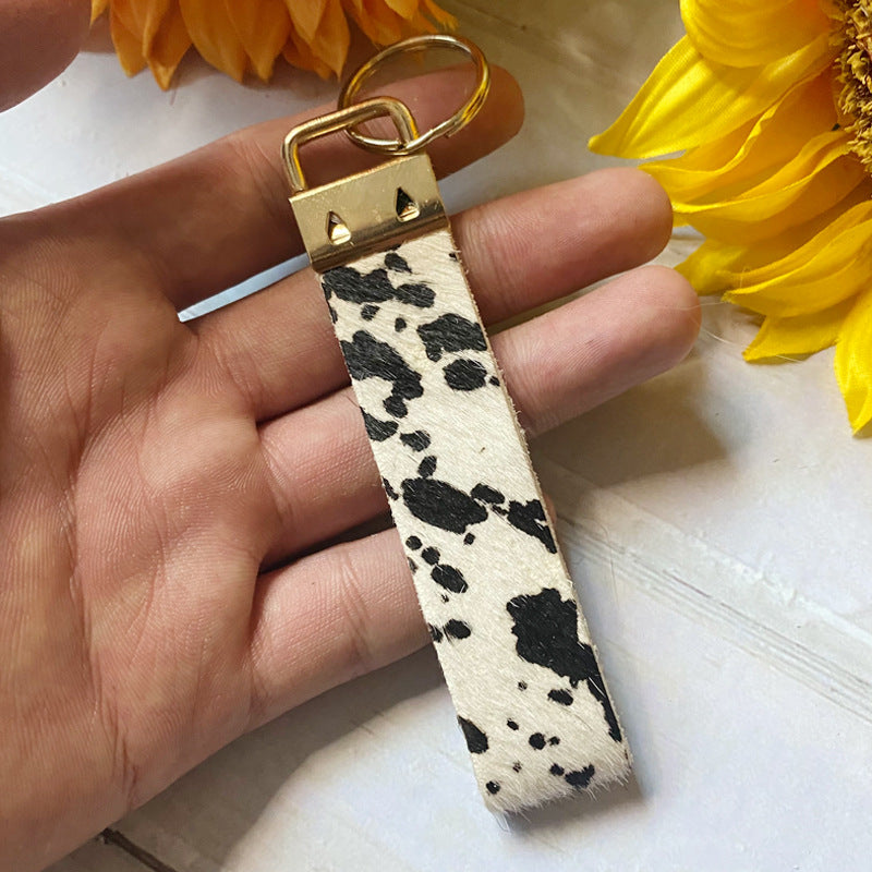 Wholesale Leopard Print Cow Print Genuine Leather Horse Hair Keychain